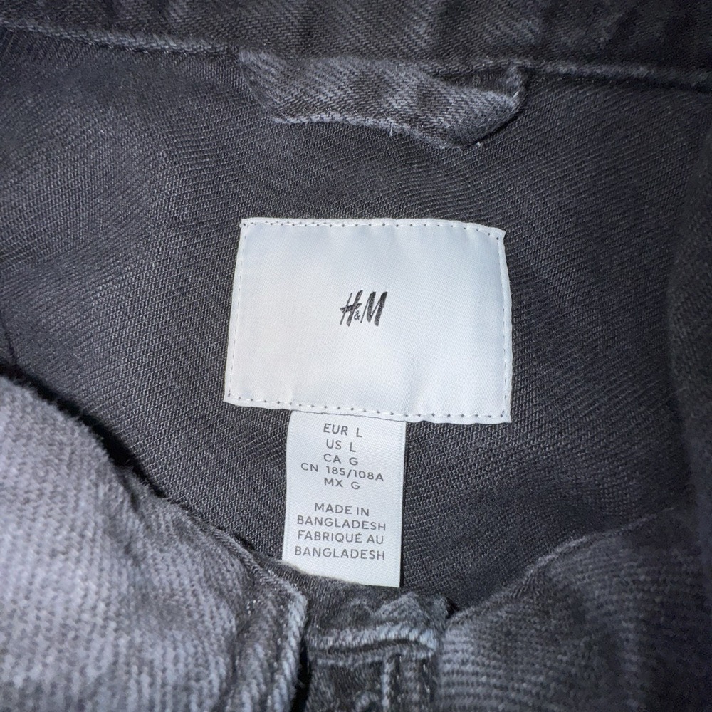 H&M Black Denim Jacket Mid Length Mens Large - Picture 4 of 5